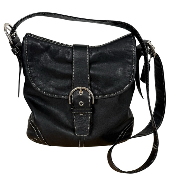 Vintage Coach Y2K 2004 Soho Black Leather Buckle Flap Shoulder Bag – Style 9480 - Picture 1 of 16